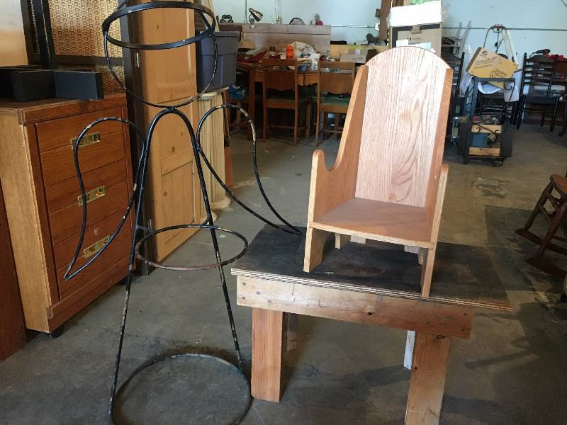 Angel Plant Holder, Wood Bench and a Wood Child Seat