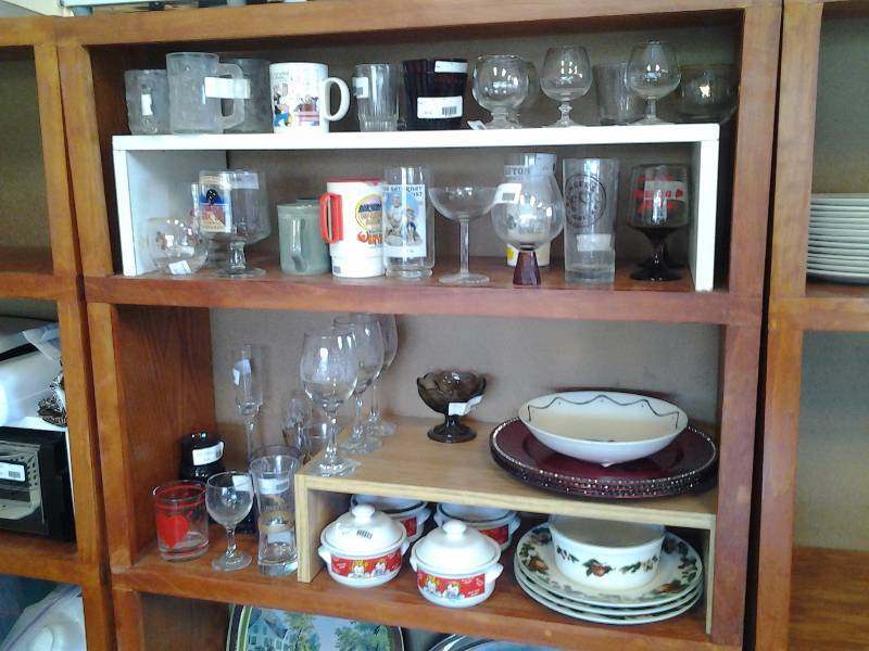 Glassware, Dishes & Contents On 2 Shelves Includes 2 Space Saver Shelves (Bring Boxes)