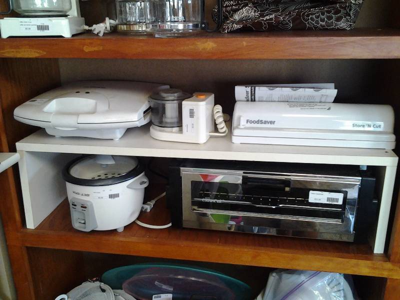 Appliances On Shelf-With Space Saver Shelf, Crock Pot, Toaster Oven, Waffle Iron (Bring Boxes)