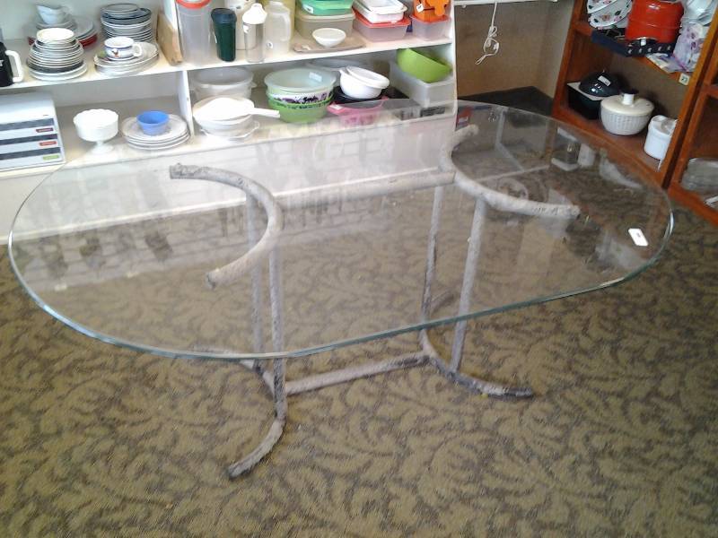 Glass Table with Metal Base 66x44x29 (Bring Help To Load)