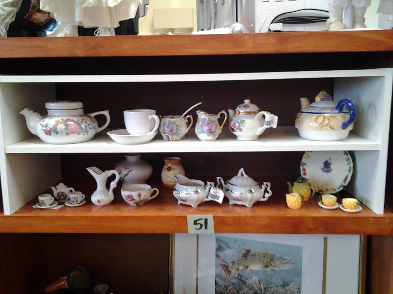 Contents On Shelf-With Space Saver Shelf-Miniature Tea Sets, Tea Cups & Saucers