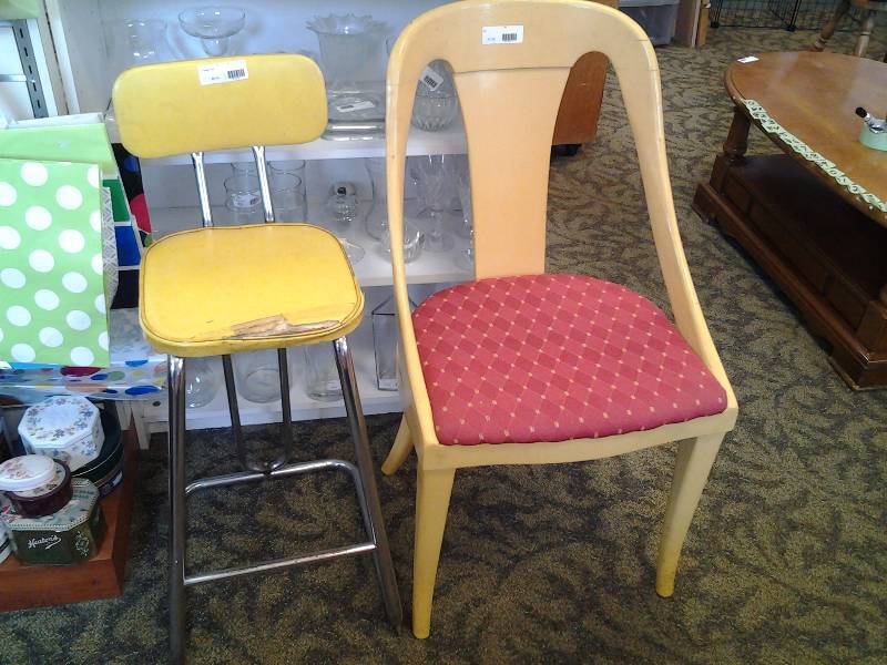 Wood Chair Painted Yellow, Vintage Yellow Stool