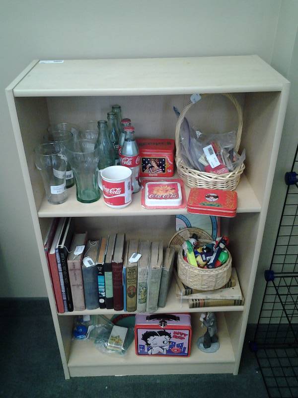 Bookshelf & Contents-Coca Cola, Betty Boop, Matches, More 25x12x41