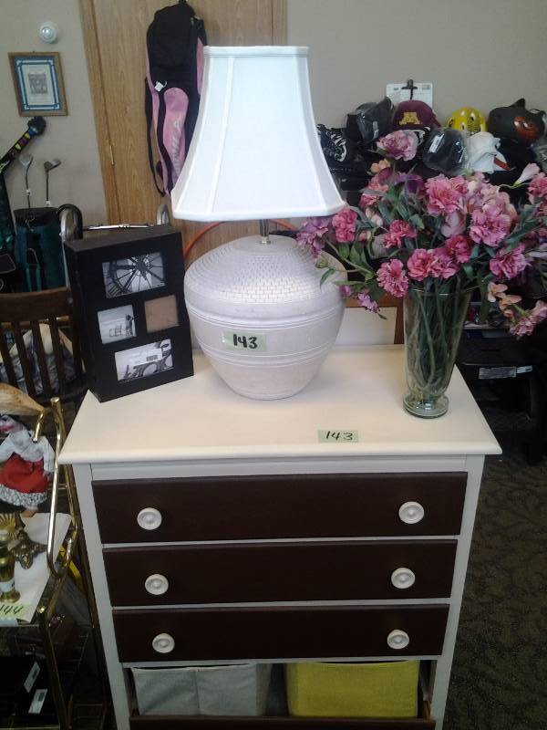 Painted Chest With Lamp, Vase, Misc 30x16x43