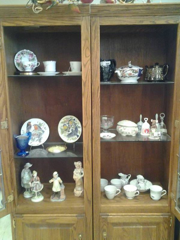 Contents Of Display Cabinet Tea Pots, Bells, China, Figurines (Bring Boxes)