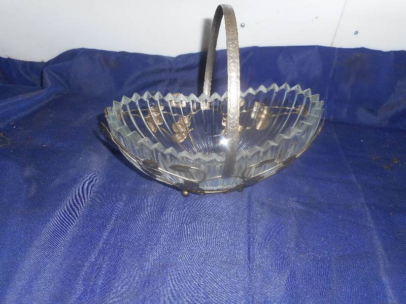 ANTIQUE BOWL AND METAL HOLDER