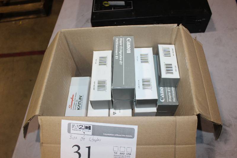 lot 31 image: Box Lot of Staples Including Swingline, Canon