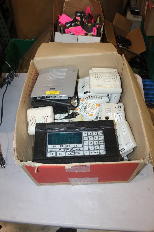 lot 41 image: Box Lot of Electronics Including Cisco Aironet 1200 Series Wireless Access Point (No 5GHz Channel), Blonder Tongue Labs HAVM 2 Series Consumer Agile Modulators, And More