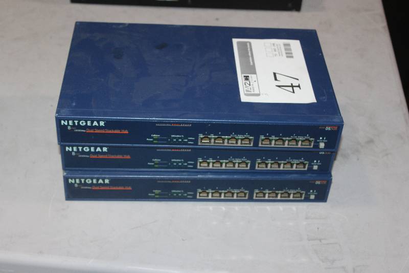lot 47 image: Lot of (3) Netgear 8-Port 10100 Mbps Dual Speed Stackable Hub