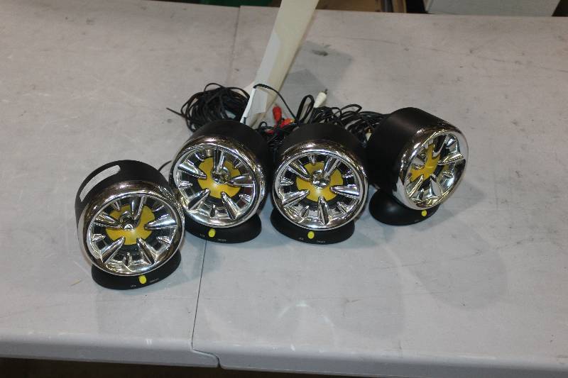 lot 68 image: Lot of (4) Miniature Wheel Satellite Speakers