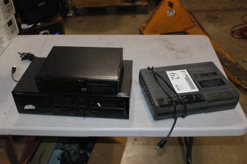 lot 62 image: Lot of (3) Electronic Equipment Including 1) Eiki Cassette Tape Recorder AND 1) Nakamichi CP-1 CDCassette Combination Player AND 1) Kenwood Stereo Double Cassette Deck
