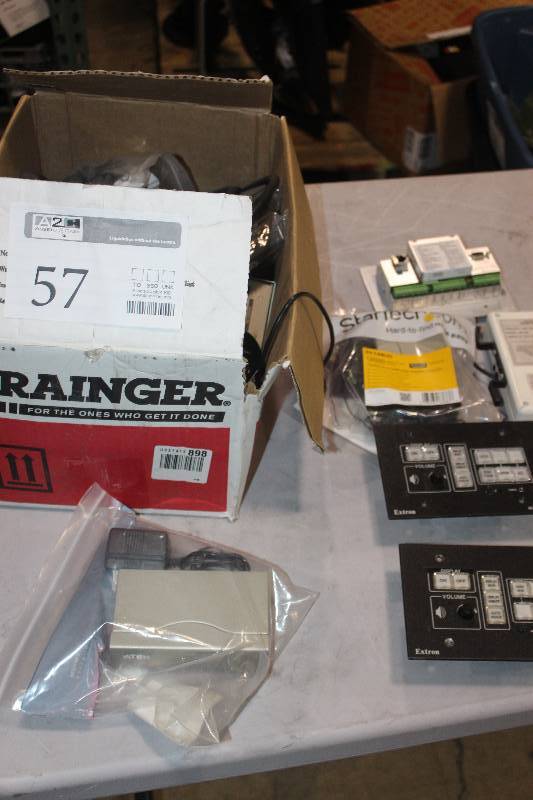 lot 57 image: Box Lot of Electronic Equipment Including Extron Media Link Controller MLC 226 IP, Joey Dosimeter Model JD-100 SN 792165, And More