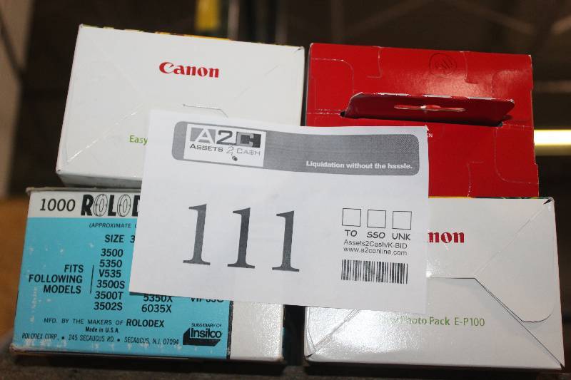 lot 111 image: Lot of Canon 4x6 Photo Paper, Rolodex Cards