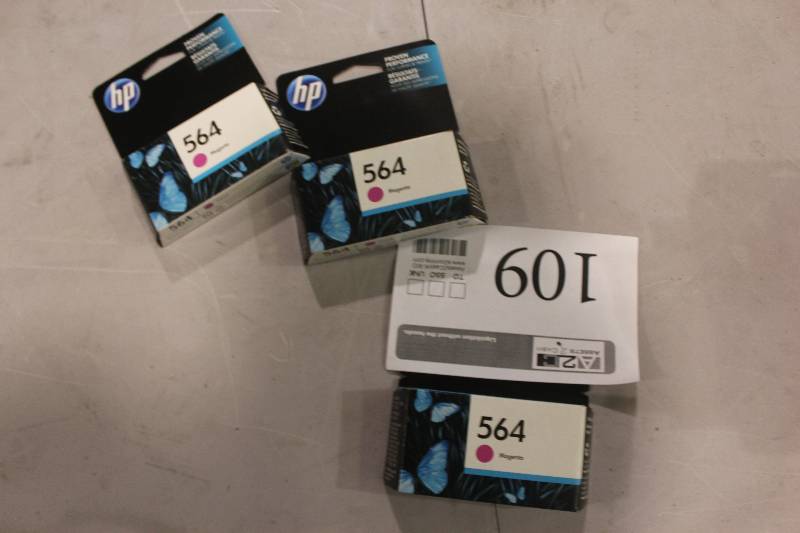 lot 109 image: Lot of (3) HP 564 Magenta Ink Cartridges