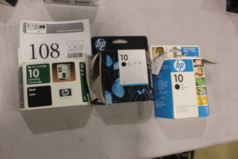 lot 108 image: Lot of (3) HP 10 Black Ink Cartridges