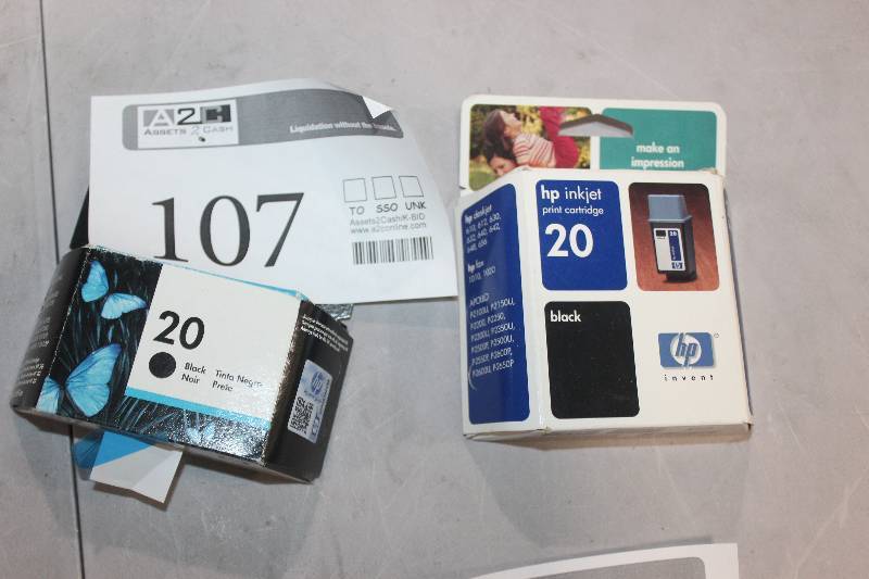 lot 107 image: Lot of (3) HP 20 Black Ink Cartridges