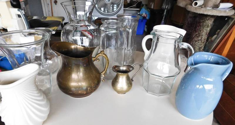 pitchers various materials and colors
