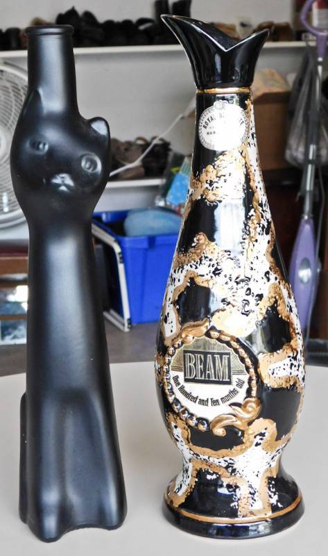 vintage Jim Beam decanter and cool wine bottle