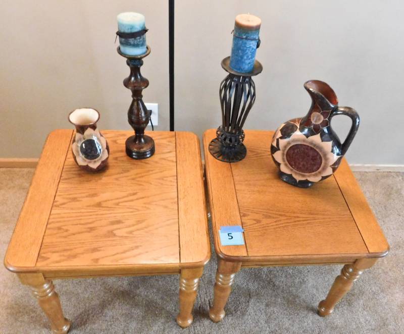 pair of end tables pair of Pitchers mexico, candles