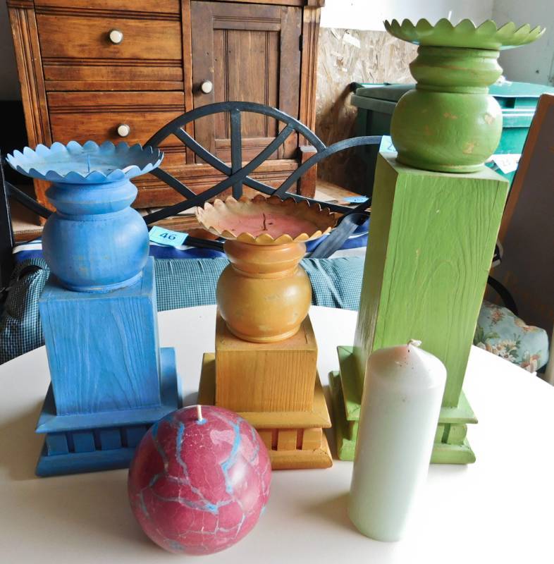 3 colorful candle pedestals handmade cool
