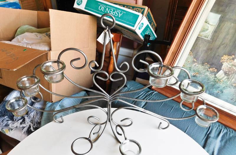 metal candle voltive holder and framed art