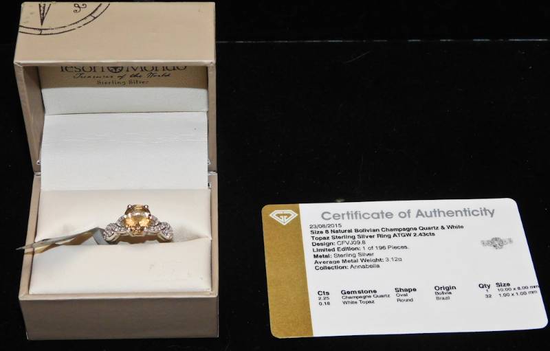 Sterling ring size 8 - Champagne Quartz  White Topaz