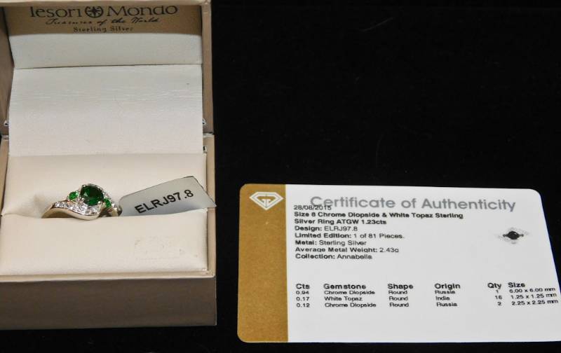 Sterling ring size 8  - Chrome Diopside & White Topaz