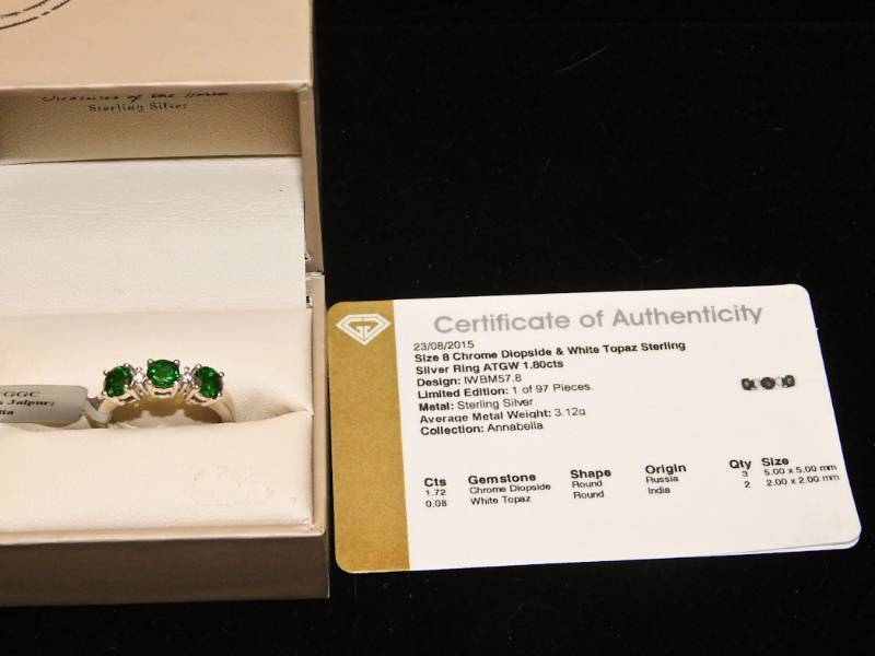 Sterling ring size 8  - Chrome Diopside & White Topaz