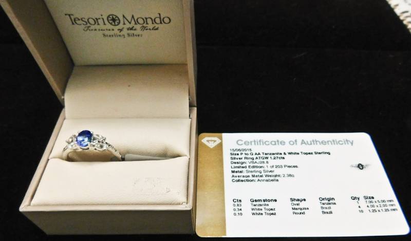 Sterling ring size P to QQ  - Tanzanite & White Topaz