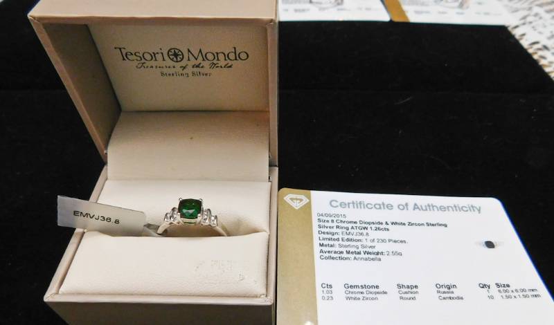Sterling ring size 8  - Chrome Diopside & White Topaz