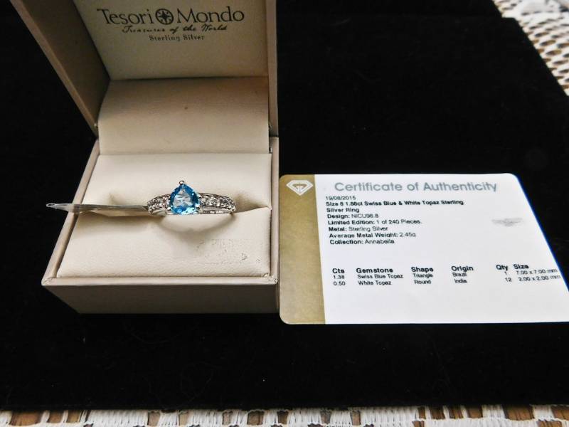Sterling ring size 8  - Swiss Blue & White Topaz