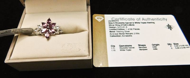 Sterling ring size 8  - Rhodolite Garnet & White Topaz