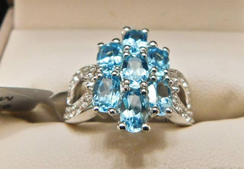 Sterling ring size 8  - Swiss Blue & White Topaz