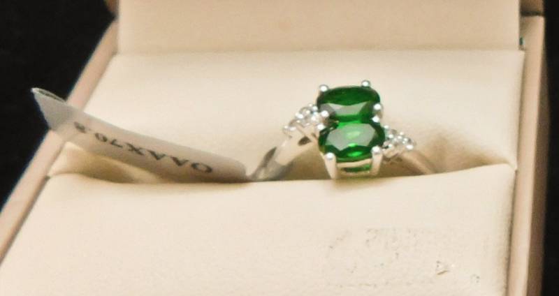 Sterling ring size 8  - Chrome Diopside & White Topaz