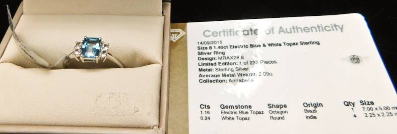 Sterling ring size 8  - Electric Blue & White Topaz
