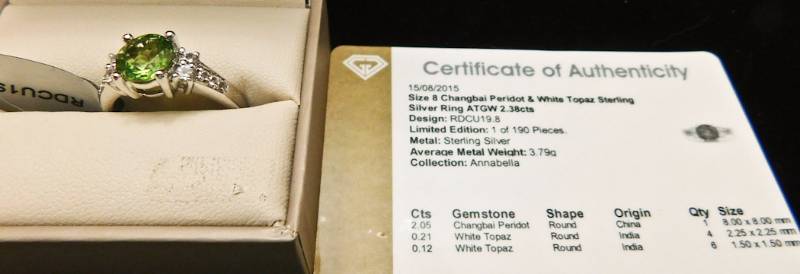 Sterling ring size 8  - Changbai Peridot & White Topaz