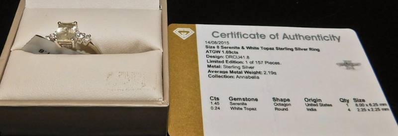 Sterling ring size 8  - Serenite & White Topaz