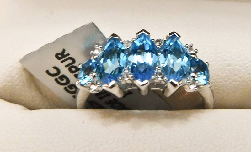Sterling ring size 8  - Swiss Blue & White Topaz
