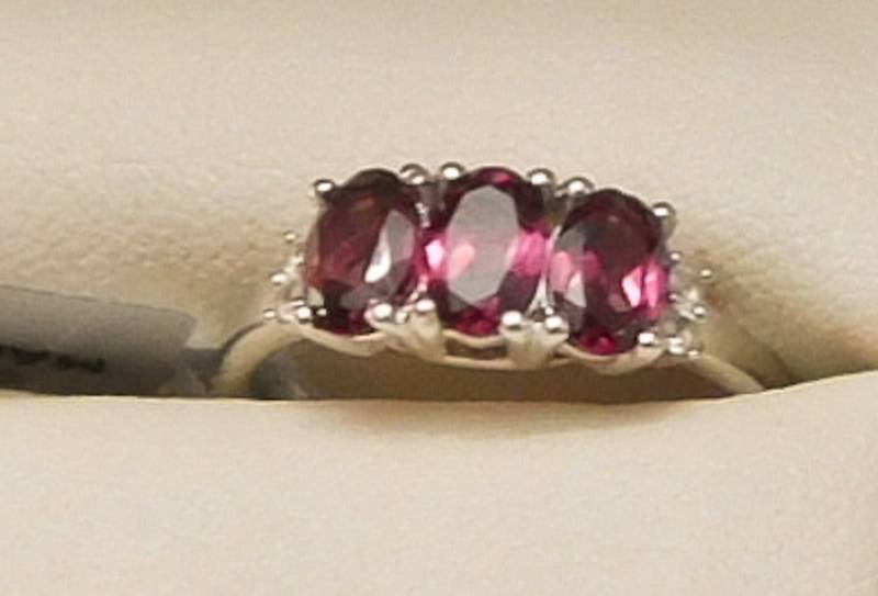 Sterling ring size 8  - Rhodonite Garnet & White Topaz