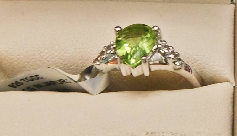 Sterling ring size 8  - Changbai Peridot & White Topaz