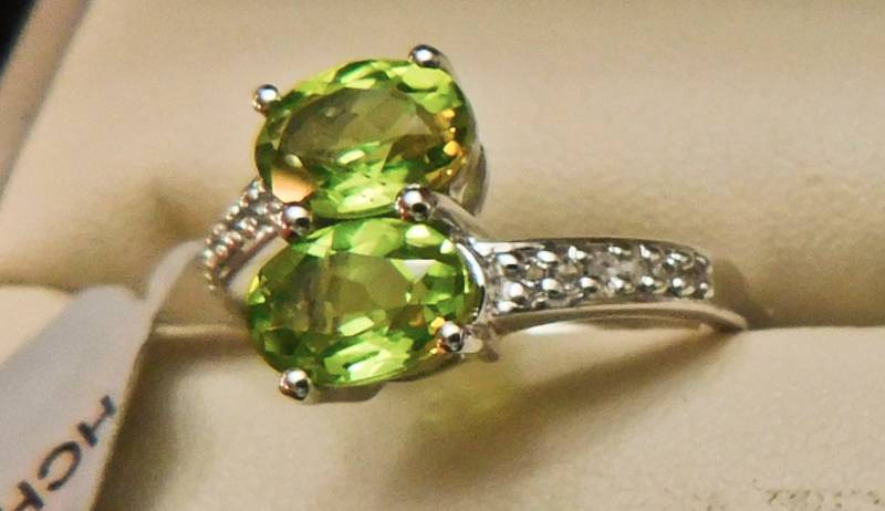 Sterling ring size 8  - Changbai Peridot & White Topaz