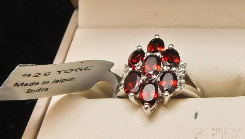 Sterling ring size 8  - Rhodonite Garnet & White Topaz