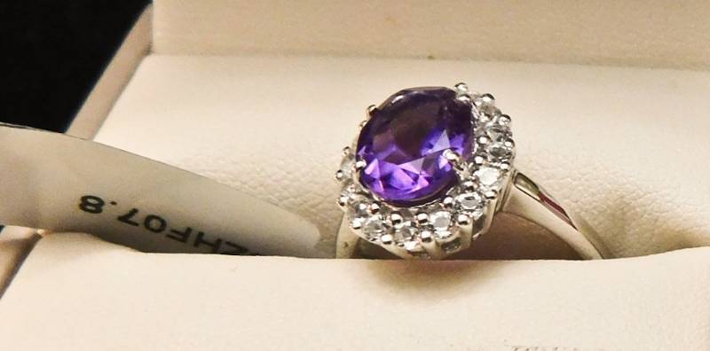 Sterling ring size 8  - Amethyst & White Topaz
