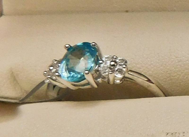 Sterling ring size 8  - Ratanskiri Blue Zircon & White Topaz