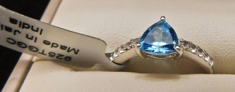 Sterling ring size 8  - Swiss Blue & White Topaz