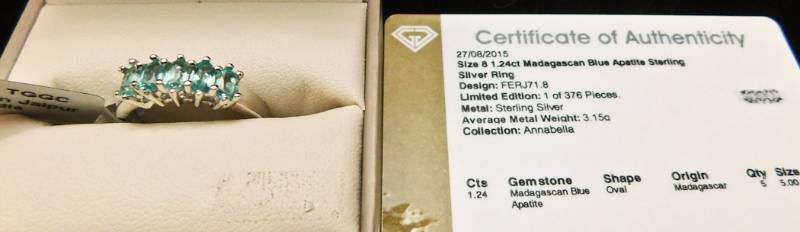 Sterling ring size 8  - Madagascan Blue Apatite
