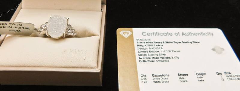 Sterling ring size 8  - White Drusy & White Topaz