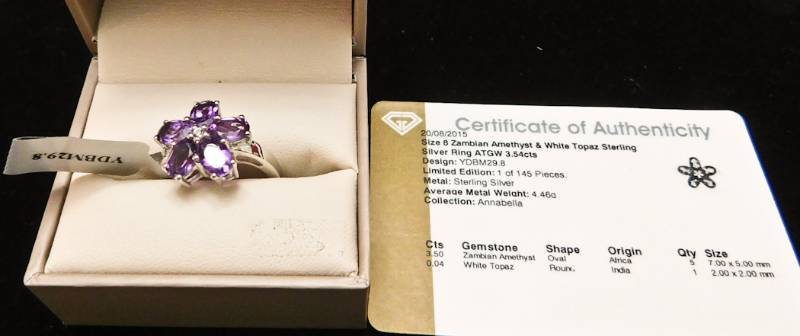 Sterling ring size 8  - Zambian Amethyst & White Topaz