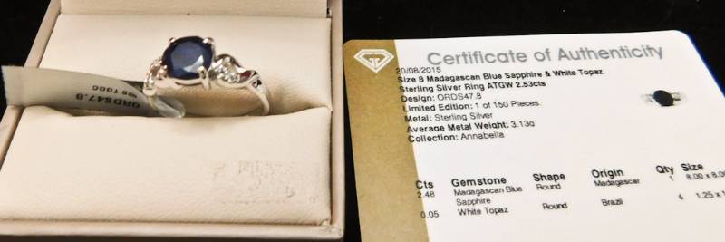 Sterling ring size 8  - Madagascan Blue Sapphire & White Topaz