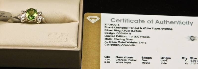 Sterling ring size 8  - Changbai Peridot & White Topaz
